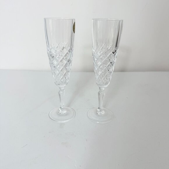 French Crystal Champagne Glasses VTG Set of 2 Cristal De Flandre Flutes Stemware - Picture 13 of 15